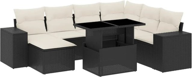 vidaXL 8-teilige Garten-Sofagarnitur aus Poly-Rattan in Schwarz mit cremeweißen Kissen und pulverbeschichtetem Stahlgestell - Bild 1