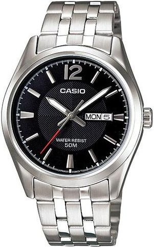 Casio Armbanduhr, Quarz, Edelstahl, schwarzes Zifferblatt, Herren - Bild 1