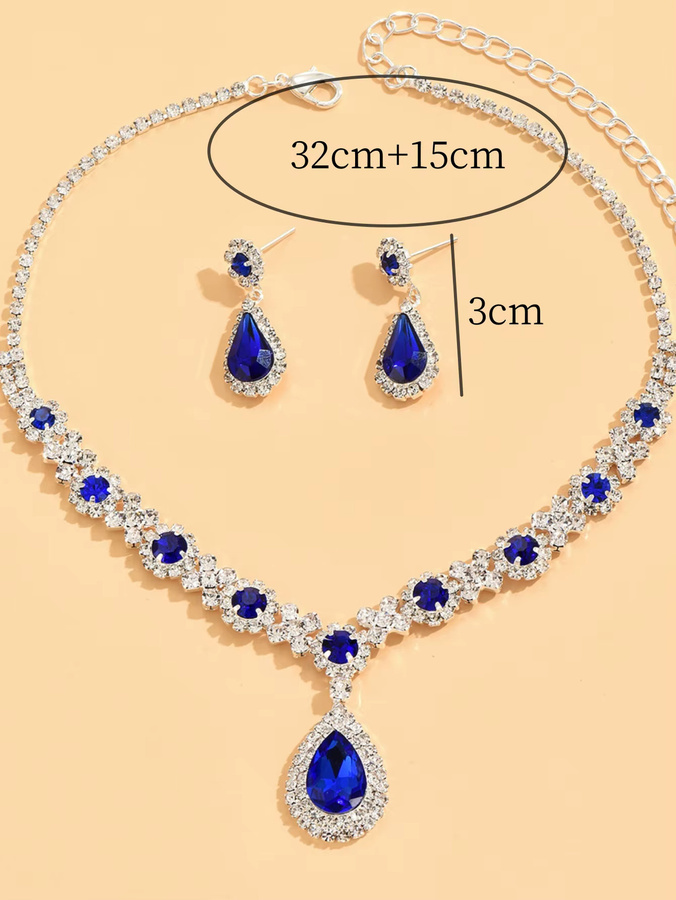 Schmuck-Set 3-teilig, Halskette und Ohrringe, Kristall, Silber, Damen - Bild 2