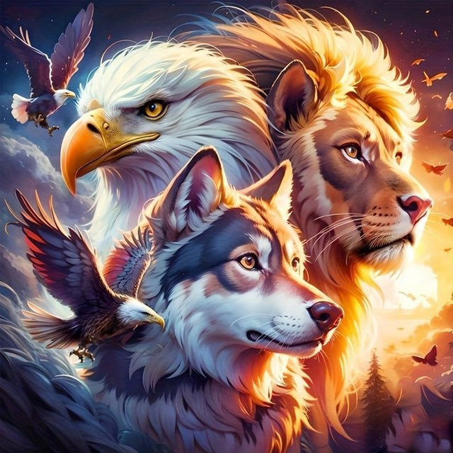 EverShine 5D-Diamantgemälde Tier-Mosaik Set in Multicolour, DIY Strass-Bild mit Wolf, Löwe oder Weißkopfseeadler, B/H: 20 x 20 cm - Bild 1