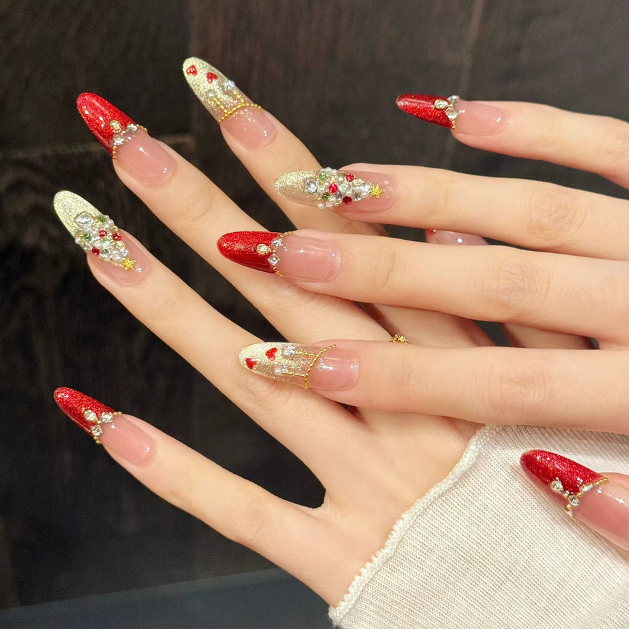 YADORNOS Künstliche Nägel, Katze Augen Design mit Glitter und Zirkon, 10 Stück, Damen, glänzend - Bild 4