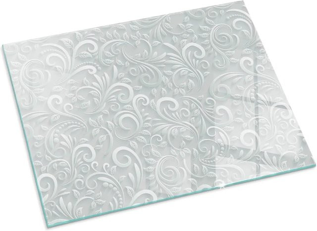 Tulup Glasplatte für Kamin mit Pflanzenmuster in Grau, B/T: 80 x 60 cm - Bild 1