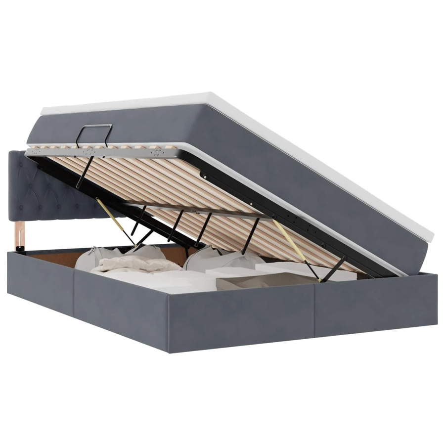 vidaXL Stauraumbett mit Matratze aus Samt in Dunkelgrau, B/T: 140 x 190 cm - Bild 2