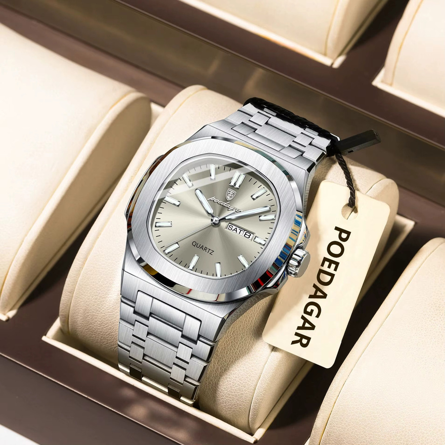 POEDAGAR Armbanduhr Quarz, Edelstahl, Silber, Herren - Bild 2