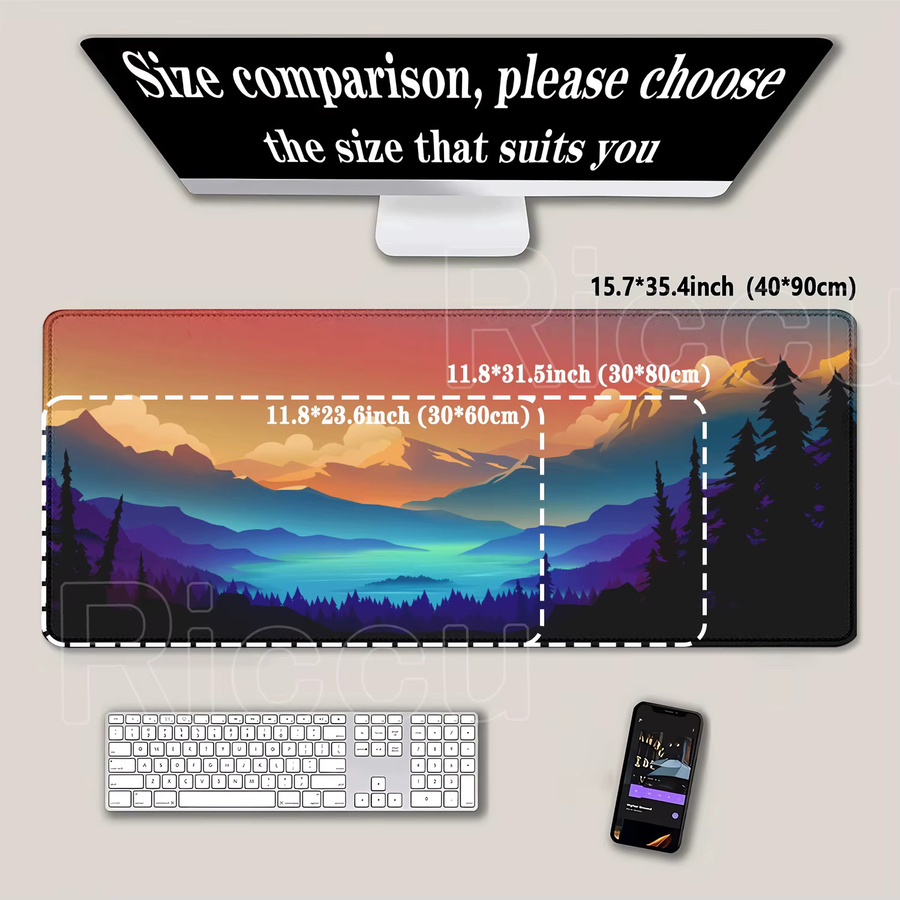 Riccu XXL Gaming Mauspad mit Landschaftsdesign in Multicolour, rutschfeste Schreibtischunterlage mit HD-Druck, B/T: 90 x 40 cm - Bild 2