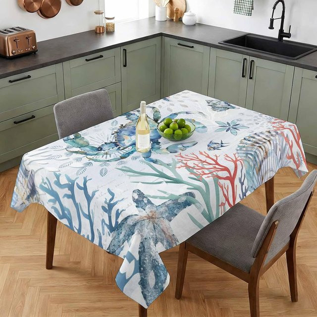 Rechteckige Tischdecke von JMG Household Supplies mit Meereskrabben und Korallen-Motiv in Blau, B/L: 160 x 100 cm - Bild 1