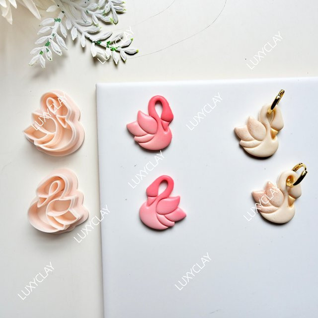 2 Stück Schwanenförmige Tonformen in Pink für DIY-Ohrringe und Schmuckherstellung aus Kunststoff - Bild 1