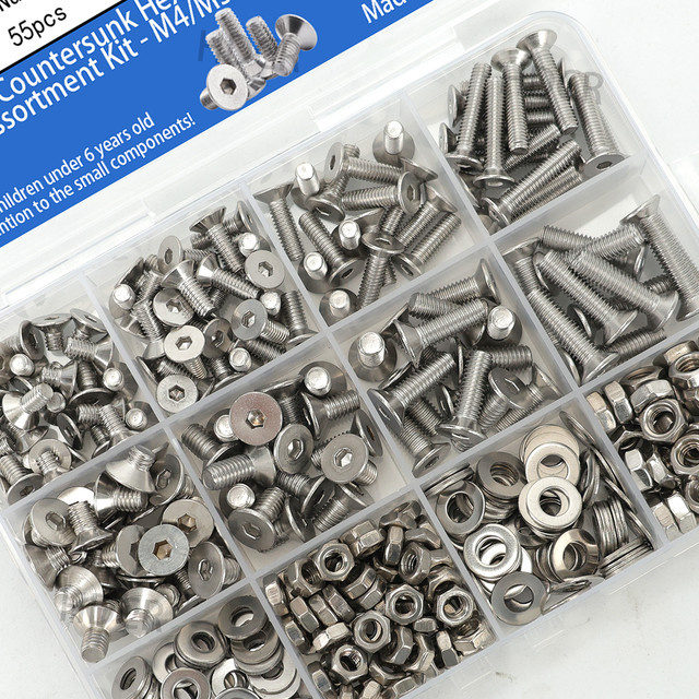 MIVM 290-teiliges Edelstahl-Set aus Senkkopfschrauben, Muttern und Unterlegscheiben in Silber - Bild 1