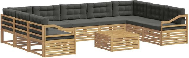 vidaXL Outdoor-Sofagarnitur 10-teilig in U-Form aus Akazienholz mit Polstern, Weiß und Anthrazit - Bild 1