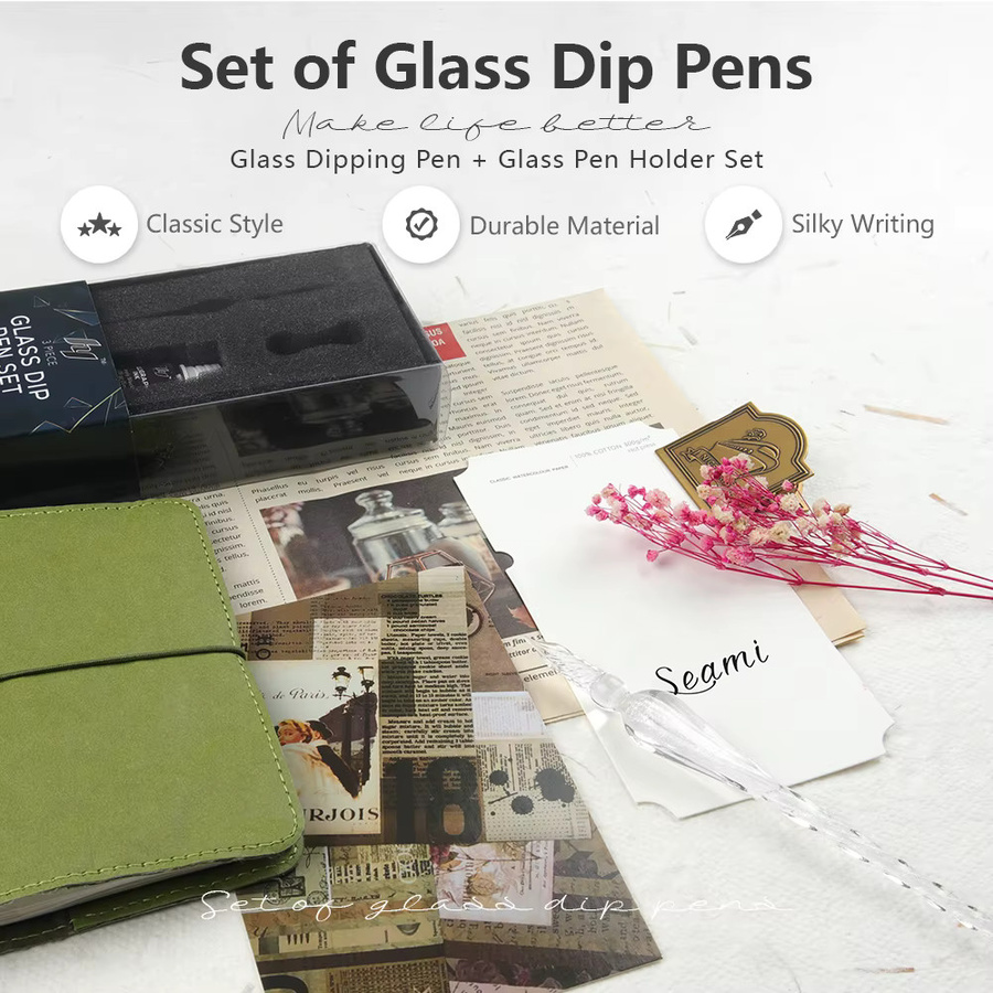 Semi art Glas-Tauchfeder Set mit Halter und Tinte in Transparent für Studenten - Bild 2
