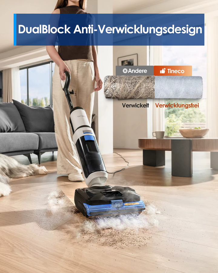Tineco FLOOR ONE S6 Stretch Steam Nass Trockensauger in Weiß mit 160 °C BoostSteam, Anti-Verwicklungs-Design und FlashDry Selbstreinigung - Bild 3