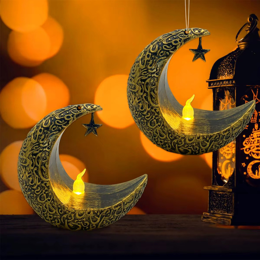 Peach Forest Ramadan Laterne Mondförmige Tischdekorationslampe mit Kerzenlicht für Feiertage und Party - Bild 4