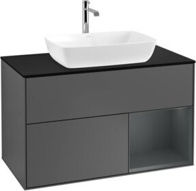 V&B Waschtischunterschrank Finion 100 Wandbeleuchtung in Anthrazit lackiert, B: 100 cm, T: 50,1 cm, H: 50,1 cm - Bild 1