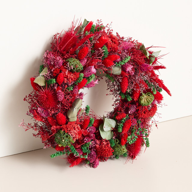 Blume2000 Trockenblumenkranz Rot für Weihnachten und Winter, Durchmesser: 25,0 cm - Bild 1