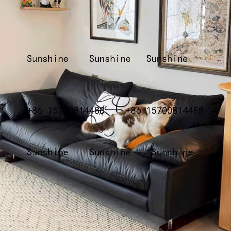 Divano Da Soggiorno Vintage-Lounge Sofa aus echtem Leder in Schwarz mit massivem Holzgestell - Bild 3