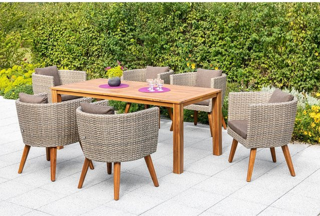 Merxx Gartenmöbel-Set Imperia 7-teilig aus Akazienholz und Aluminium in Beige und Braun mit Tisch B: 185 cm, T: 90 cm - Bild 1