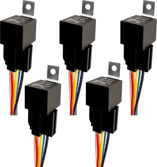 AOKIN 12V 5-Pin 40A Auto-Relais mit SPDT-Kabelbaumsockeln und farblich beschrifteten Drähten für Automotive, LKW, Van, Motorrad und Boot, wasserdicht - Bild 1