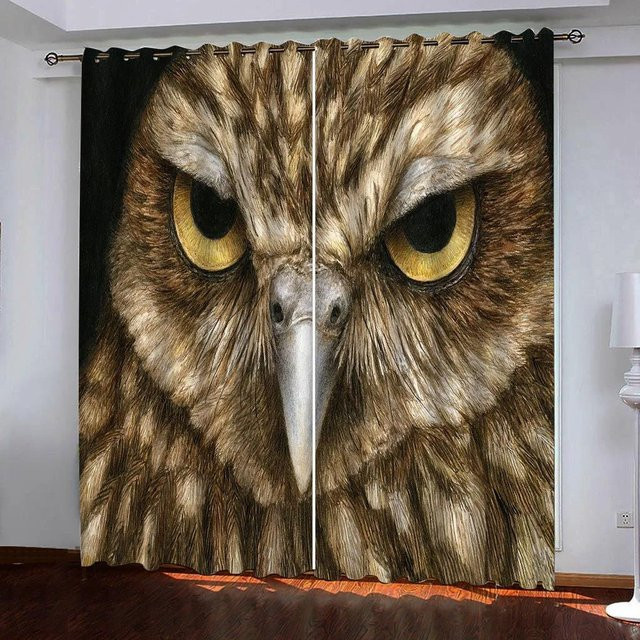 Yiran Furniture Verdunklungsvorhang mit Tier-Motiven in Braun, B: 55 cm, H: 120 cm, 2er-Set mit Ösen - Bild 1