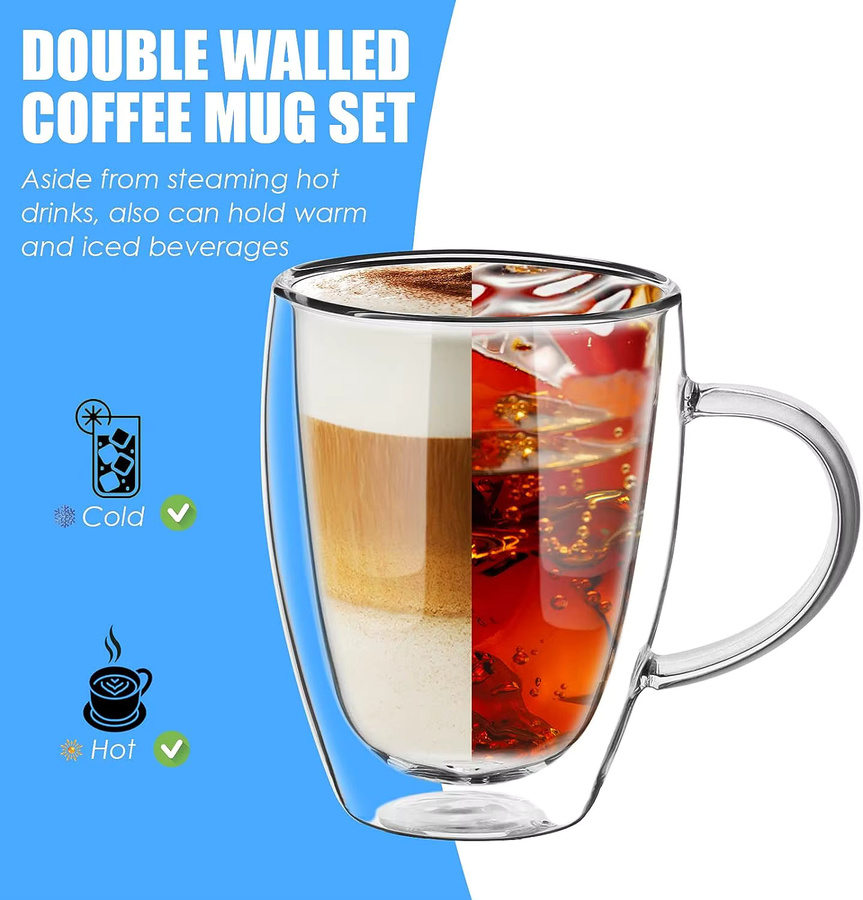 LOULONG Doppelwandige Kaffeetassen aus Glas, 2er Set, Transparent, 355 ml für Espresso, Cappuccino, Latte und Tee - Bild 5