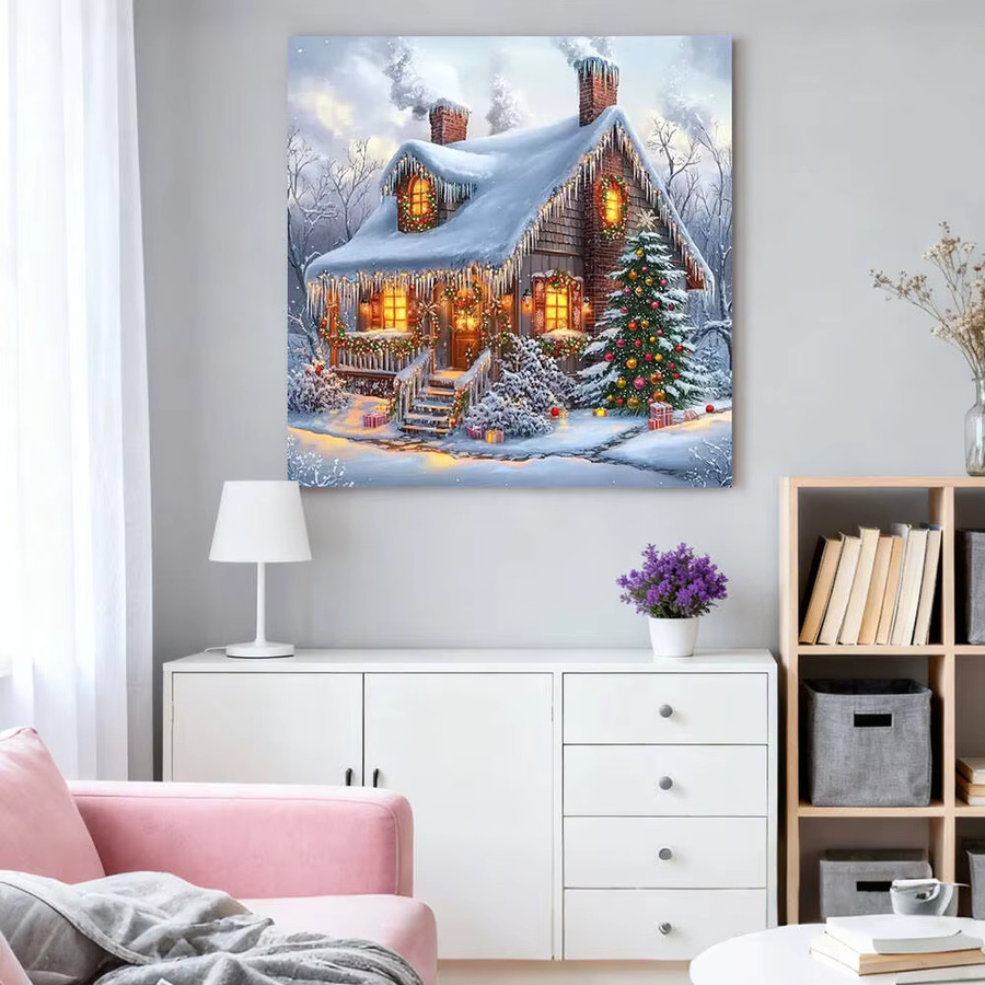 HUACAN Diamant-Malset Winterlandschaft mit Haus und Weihnachtsbaum, Mosaik-Stickerei Set in Mehrfarbig, Breite: 20 cm, Höhe: 20 cm - Bild 2