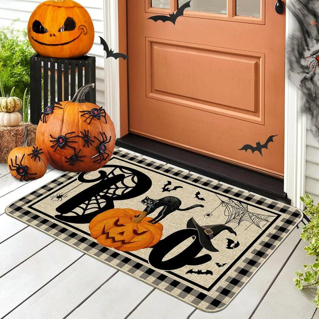 VIKAMA Halloween-Teppich mit Kürbismuster für Wohnzimmer und Küche, schmutzabweisend und bequem - Bild 1