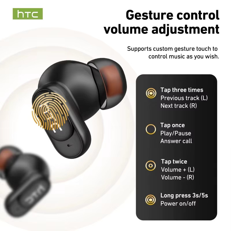 HTC NE79 Echtzeit-Sprachübersetzer-Kopfhörer Bluetooth In-Ear HiFi-Stereo-Sound Schwarz-Orange - Bild 5