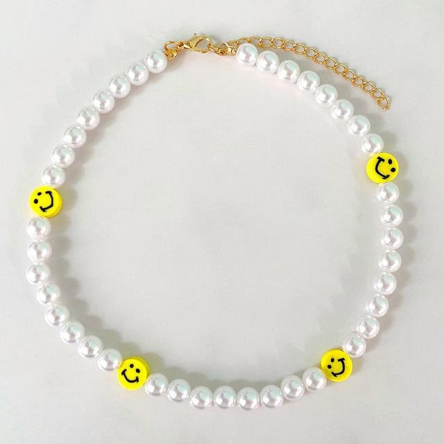 Wucifang Jewelry Halskette, lächelndes Gesicht, Perlenkette, weiß, Mädchen - Bild 1