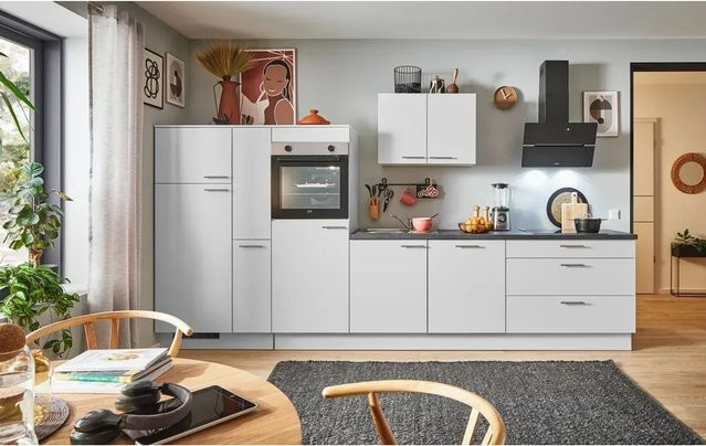 pino Küchenzeile Lichtgrau mit 1 Geräteschrank und 1 Apothekerschrank, Breite: 360 cm, Höhe: 174 cm, Tiefe: 60 cm - Bild 1