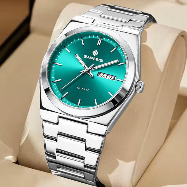 BANGWEI Armbanduhr Quarz, Edelstahl, Grün, Orange, Herren - Bild 1