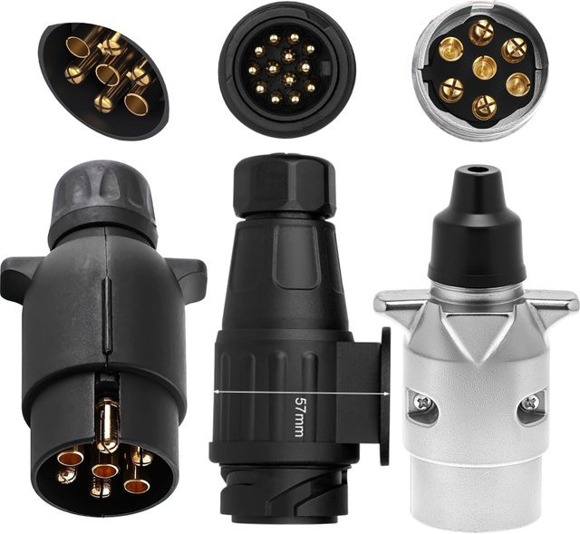 12V Anhänger Steckdose Set mit 7/13 Pin Stecker für Autoanhänger und Wohnwagen in Schwarz - Bild 1