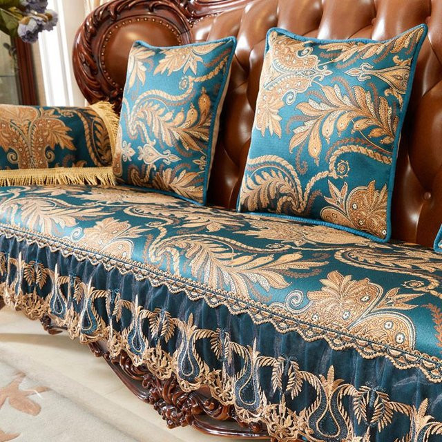 Rutschfester Jacquard Sofabezug für die Armlehne von Yiran Furniture mit floraler Stickerei in Blau, Breite: 55 cm, Höhe: 60 cm - Bild 1