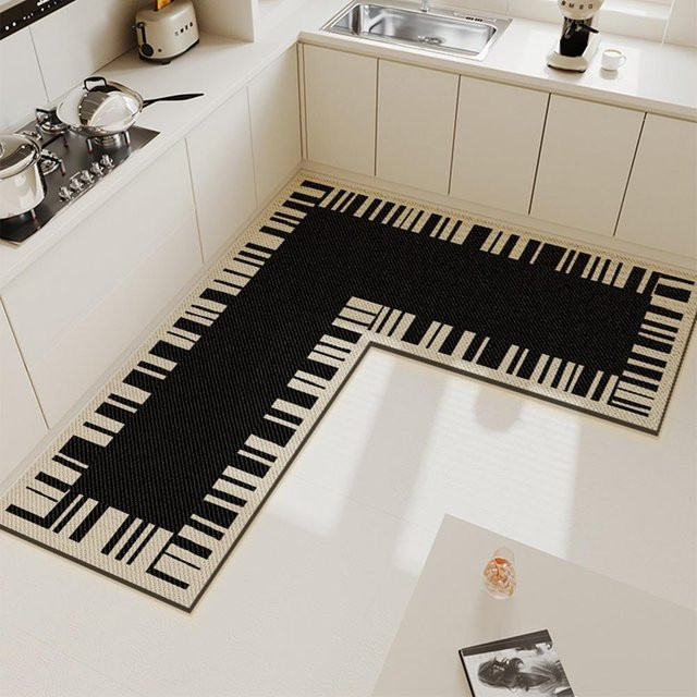 Rutschfeste L-förmige Küchenbodenmatte von Wucifang Jewelry in Schwarz, wasserdicht und schmutzabweisend, B/T/H: 60 x 120 x 40 cm - Bild 1