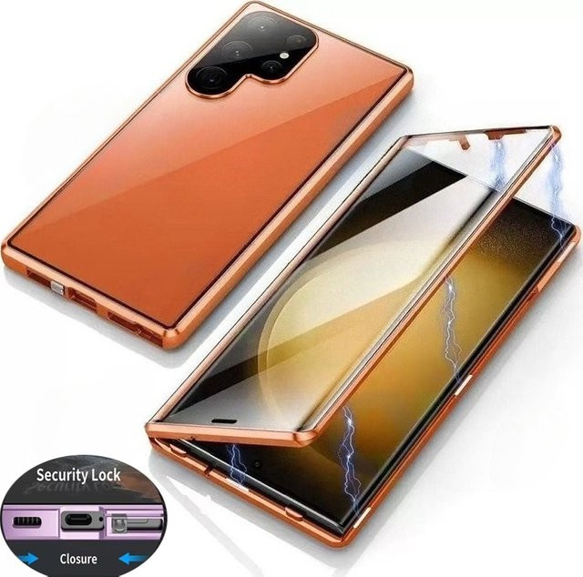 Magnetische Snap-Lock-Schutzhülle aus Glas für Samsung Galaxy S26 S25 S24 S23 FE S22 S21 Ultra Plus, 360 Grad Vollschutz, Doppelseitig, Schwarz und Gold - Bild 1