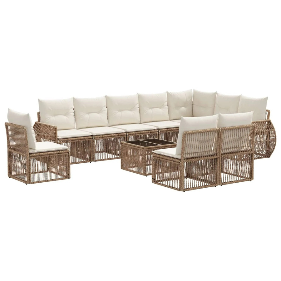 vidaXL Gartensofa-Set 11-teilig in U-Form aus Poly-Rattan mit beigefarbenen Polstern und pulverbeschichtetem Stahlgestell - Bild 2