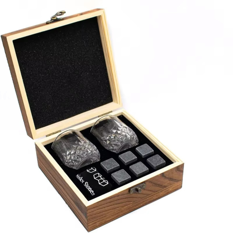 JUSTINLAU Whiskey-Set mit Granit-Whiskey-Steinen und Glas-Tumbler in einer Holzbox, transparent - Bild 5