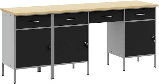 vidaXL Werkbank mit Schubladen und Pegboard, 4-teilig, Schwarz, B/T/H: 200 x 55 x 85 cm - Bild 1