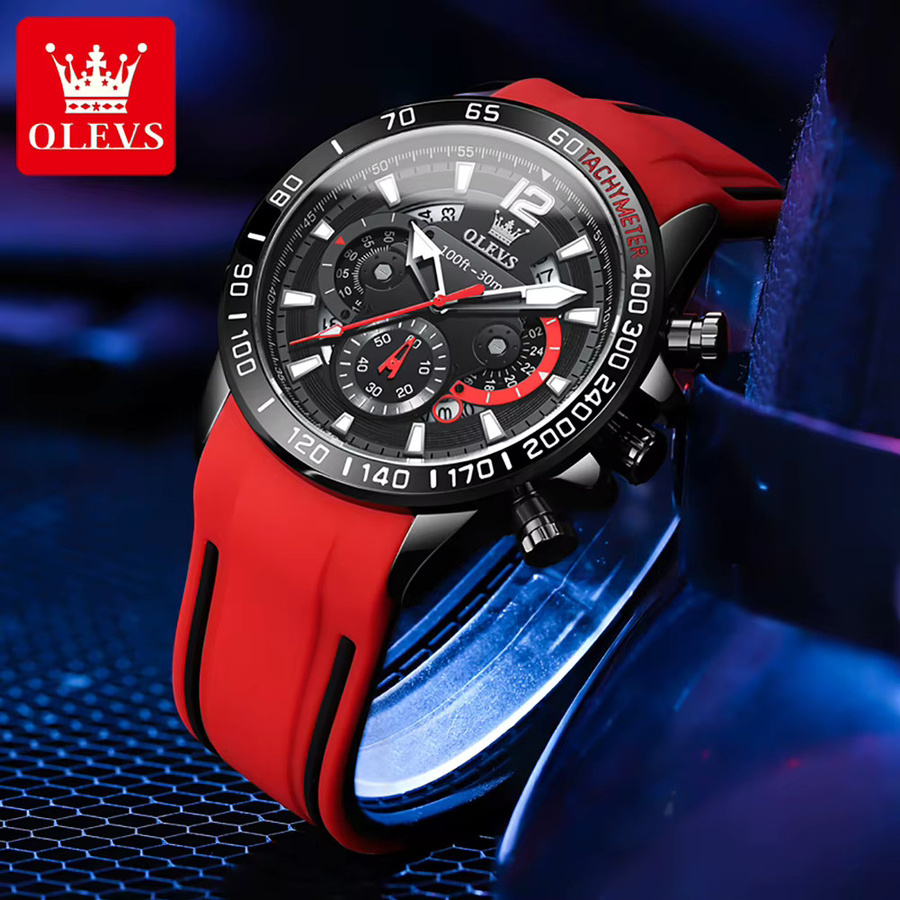 OLEVS Chronograph, Quarzuhr, Silikonarmband, Schwarz, Herren, 46mm - Bild 3