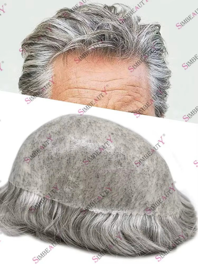 simbeauty Herren Haarersatzsystem, 80% Graues Echthaar, Glatt/30mm Wellig - Bild 3