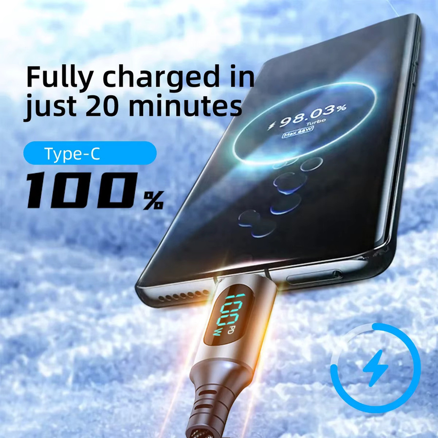 NNBILI USB-C auf USB-A Ladekabel mit digitaler Anzeige, 120W Superschnelles Laden, Schwarz - Bild 5