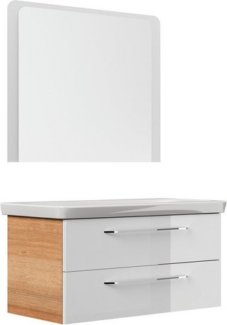 FACKELMANN Waschplatz-Set MILANO in Asteiche und Weiß mit LED-Beleuchtung und Soft-Close-Türen, Breite: 107,3 cm - Bild 1