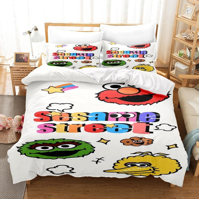 Gu Tao 3-teiliges Bettwäsche-Set Sesamstraße Anime Design aus Polyester, Weiß, B/H: 240 x 220 cm - Bild 1