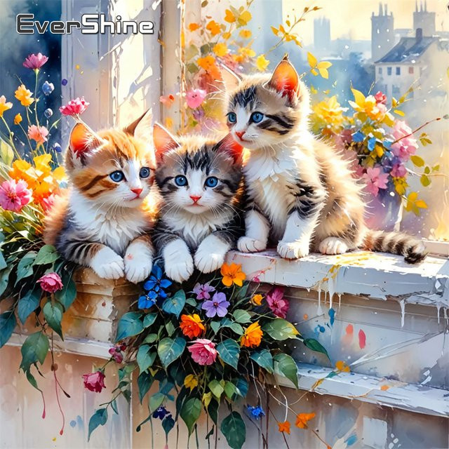 EverShine Diamant-Mosaik-Katzenbild mit Strass-Stickerei und Gänseblümchenmuster in Multicolour für Erwachsene und Anfänger - Bild 1