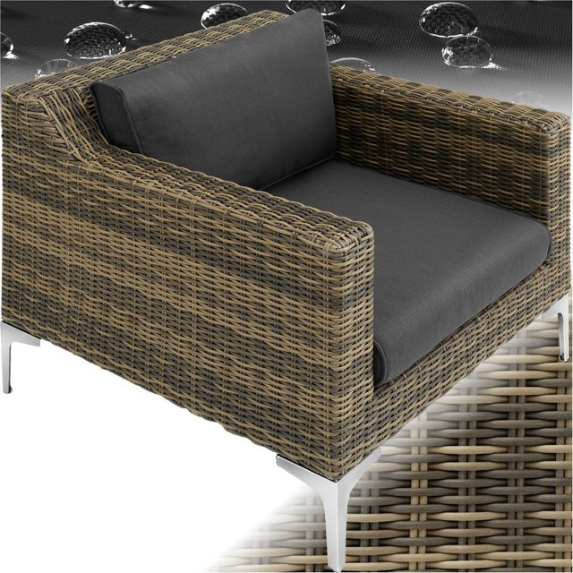 tectake Modulares Aluminium Rattanset Villanova Sessel mit Polyrattan-Geflecht und Armlehnen, Anthrazit, B/T/H: 85 x 89 x 72 cm - Bild 1