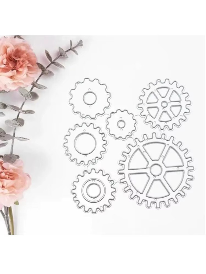 Kreisförmige Zahnrad-Stanzform aus Metall in Silber für Scrapbooking und DIY-Bastelprojekte - Bild 2