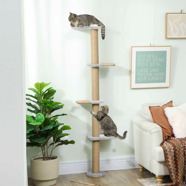 Svintora Katzenbaum 5-stufiger Katzenturm mit Sisal-Kratzflächen, Katzenbett, Liegeflächen und hängendem Ballspielzeug in modernem Design - Bild 1