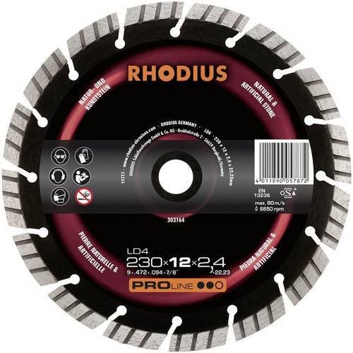 Rhodius LD4 Diamanttrennscheibe für Naturstein und Beton, Farbe: Schwarz, Durchmesser: 180 mm, Bohrungs-Ø: 22,23 mm - Bild 1