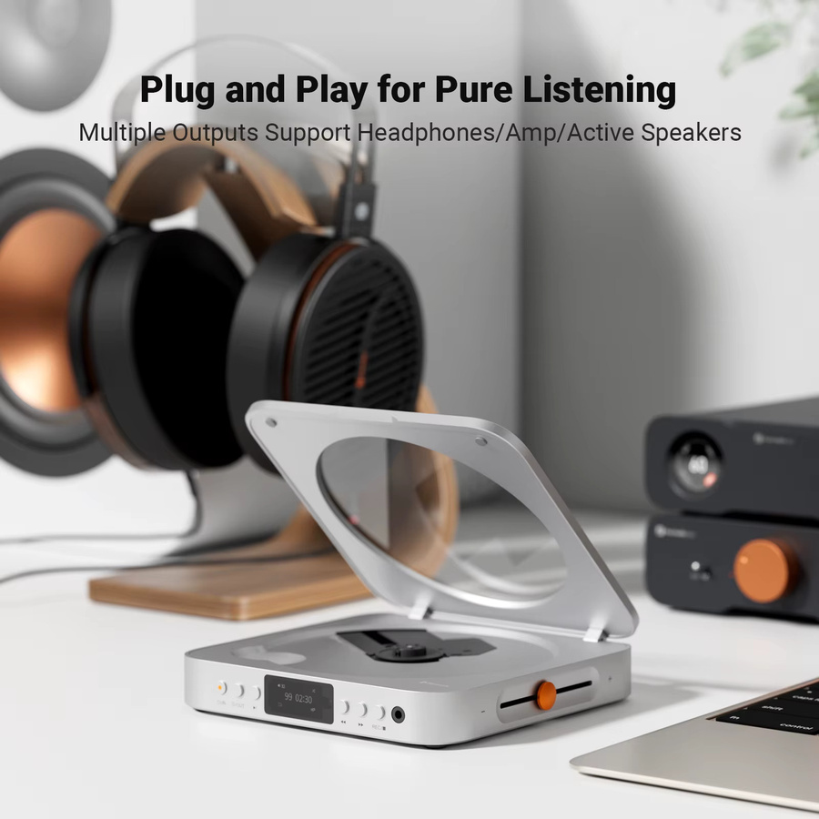 Fosi Audio Merak HiFi CD-Player in Silber mit CS43131 DAC, Kopfhörerverstärker und USB-Ripping-Funktion inklusive Fernbedienung - Bild 2