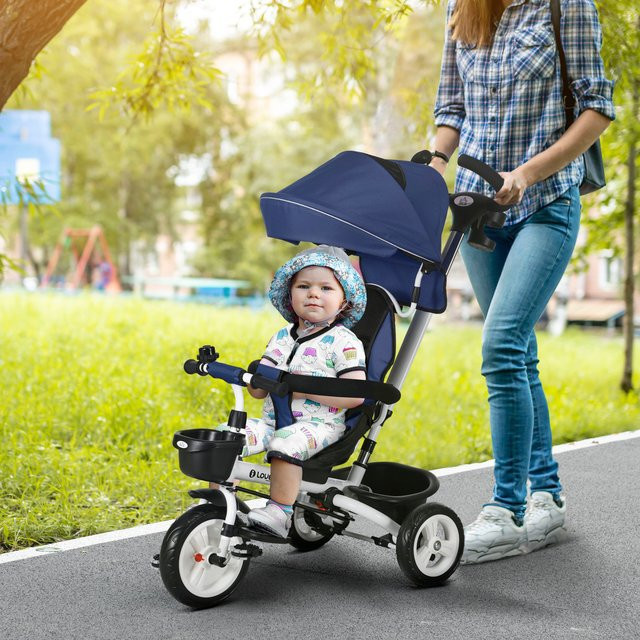 HOMCOM 6 in 1 Dreirad mit Schubstange und Sicherheitsgurt in Rosa, L x B x H: 112 x 50 x 104 cm - Bild 1