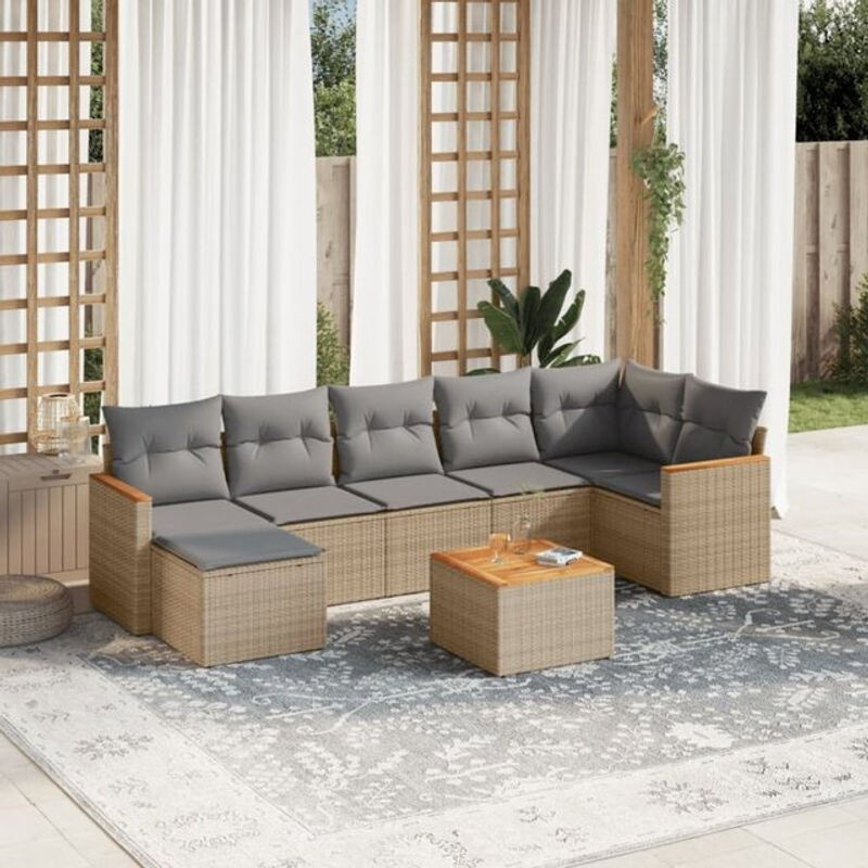 8-tlg. Garten-Sofagarnitur mit Kissen aus Polyrattan in Beige von vidaxl - Bild 1