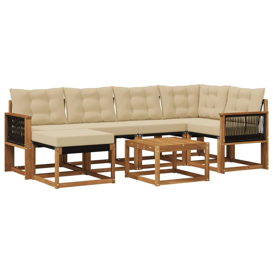 vidaXL Outdoor-Sofagarnitur aus Akazienholz mit Textilene und Kissen in Natur-Beige, 7-teiliges Set - Bild 2